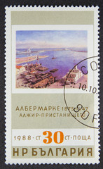 A stamp printed in Bulgaria, shows Harbor, Algiers, by
Albermarke in Paintings in the Ludmila Zhivkova Art Gallery series, 1988
