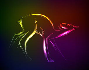 Neon sketch. Doe standing. Vector illustration.