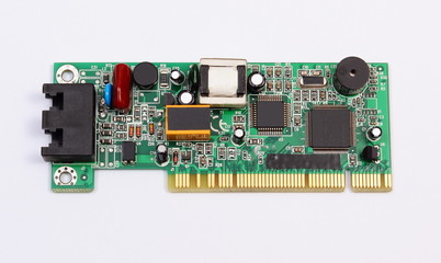 Printed circuit board on white background, technology