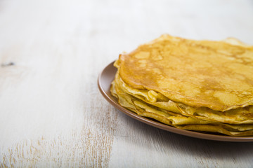 Pancakes on a table. Shrovetide.