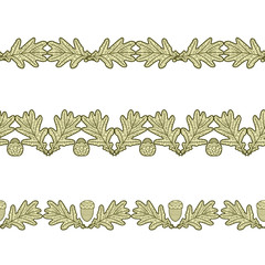 set of the seamless decorative borders from oak leaves and acorn © olhabocharova