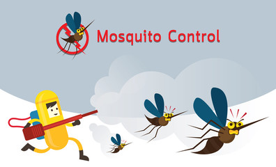 Mosquito Control, Man in Protective Suit Run Spraying Mosquito, Protect Against Disease Epidemics 