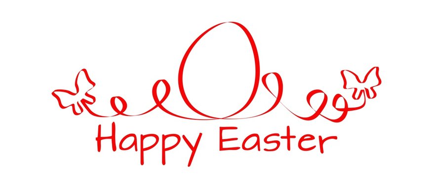 Happy Easter - beautifully curved egg red ribbon with butterflies