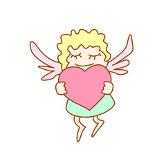 Illustration of little cartoon flying girl with heart