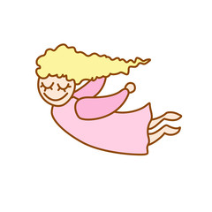 Illustration of little cartoon flying girl