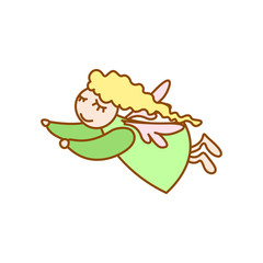Illustration of little cartoon flying angel on white background