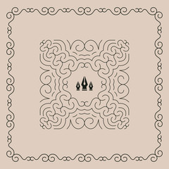 Line Art Floral Frame. Vector Linear Frame. Decorative Vector Pattern. Design Template. Elegant Element for Invitations, Posters and Badges. With Place for Text.