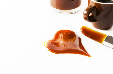 caramel decor heart shaped  on white