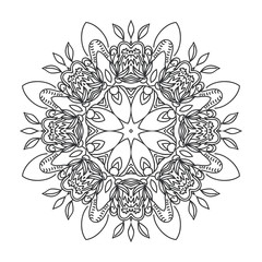 circular pattern drawn flowers monochrome contour
