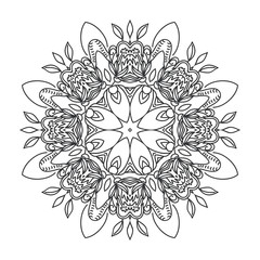 circular pattern drawn flowers monochrome contour