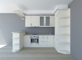 Fototapeta na wymiar Modern Style White Kitchen Cabinet Design Visualization 