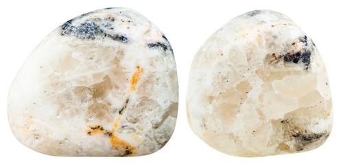 two tumbled Baryte (barite) gemstones isolated