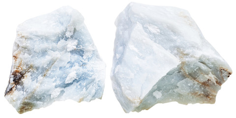 two pieces blue Anhydrite (Angelite) rock isolated