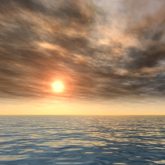 Conceptual sea water and sunset sky