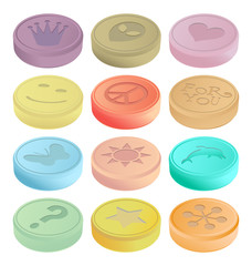 Ecstasy pills isolated on a white background. Vector illustration, EPS 10