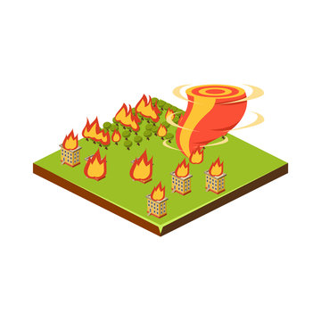Fire and Tornado. Natural Disaster Icon. Vector Illustration