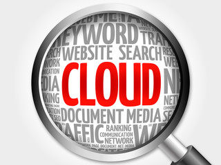 CLOUD word cloud with magnifying glass, business concept