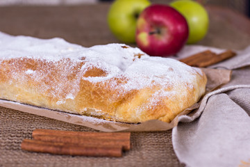 Apple strudel or apple pie  with dates and cinnamon