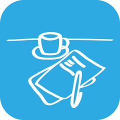 Handgezeichnetes Schreibtisch-Icon mit blauem Hintergrund