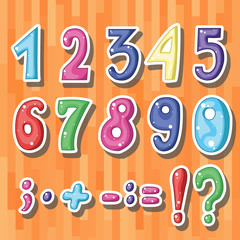 Set of cute sticker with cartoon coloured numbers