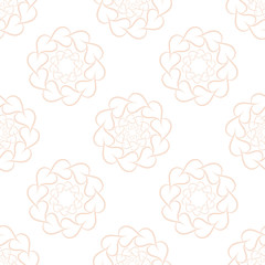 Pattern of beige and pink leaves or hearts on white background. 