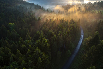 View from a balloon sunset in mountings