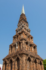 Brick pagoda in ancient temple in Thailand.