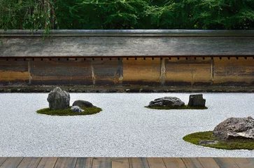 Poster rock garden of Ryouanji temple in summer, Kyoto Japan. © airpebble