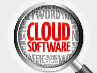 Cloud Software word cloud with magnifying glass, business concept