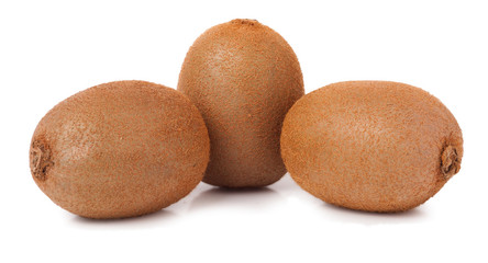 Three kiwi fruit on white isolated background