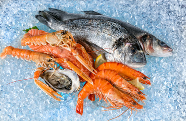 Seafood placed on ice drift