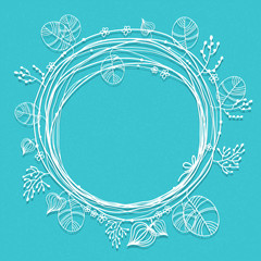 Blue background with white floral frame 