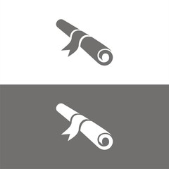 Icono de un diploma enrollado sobre fondos blanco y negro. Ilustración vectorial