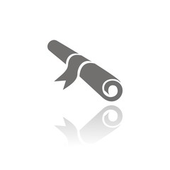 Rolled diploma icon over white background with reflection