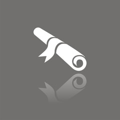 rolled diploma icon over black background with reflection