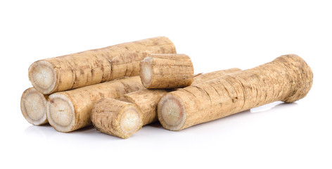 Fresh Burdock roots on white background