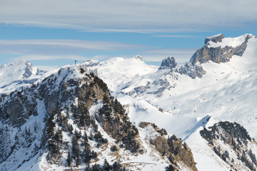 Fototapeta na wymiar Winter landscape in the Swiss Alps, Stoos, Switzerland