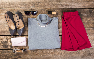 Fashionable female clothing and accessories