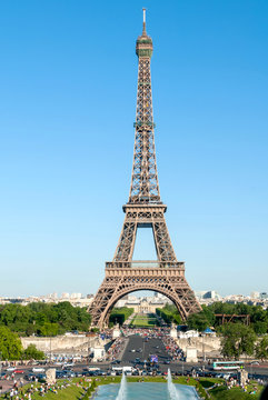 Eiffel Tower against a blue sky