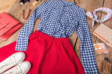 Naklejka premium Fashionable female clothing and accessories