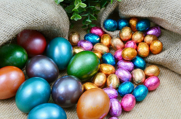 Colorful egg and chocolate for Easter 