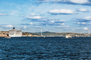 Boat on bosphorus, marmara sea in istanbul, Turkey