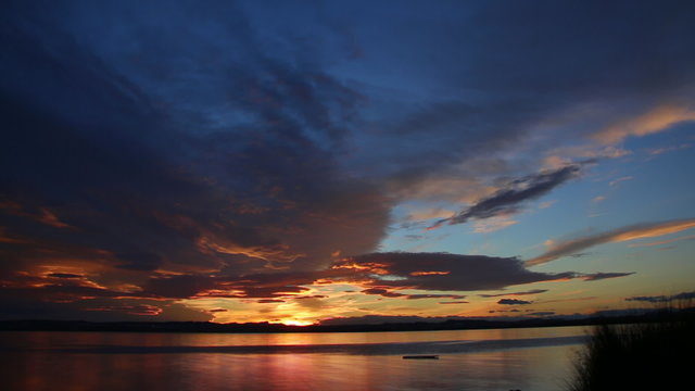 Dramatic Sunset Over The Lake,Timelapse