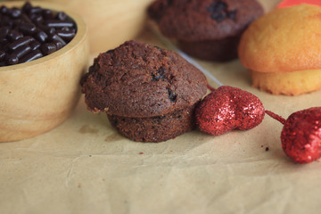 chocolate muffins red heart