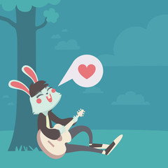 Obraz na płótnie Canvas Bunny in Love Singing Under the Tree