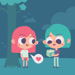 Obraz na płótnie Canvas Cute Couple Trading a Present Under a Tree