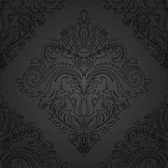 Seamless oriental ornament in the style of baroque with black outlines. Traditional classic vector pattern