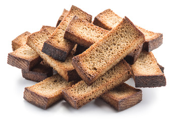 Bread croutons isolated on a white background.