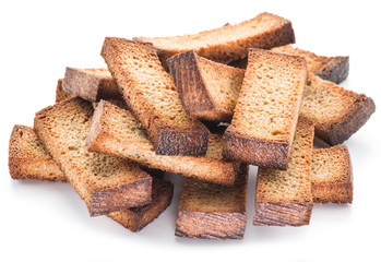 Bread croutons isolated on a white background.