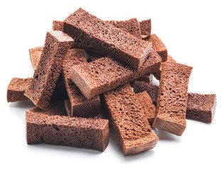 Bread croutons isolated on a white background.